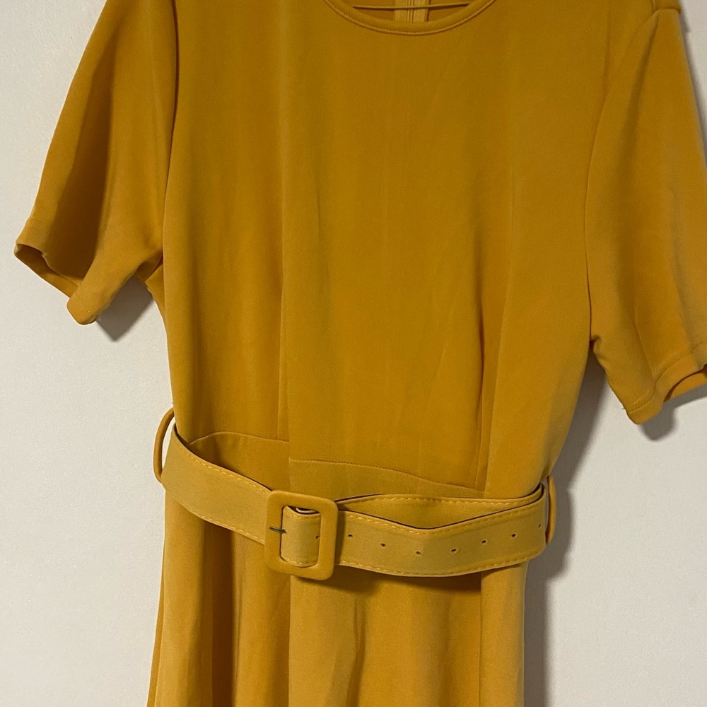 SHEIN Mustard Yellow Midi Dress with Belt